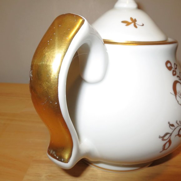 Vintage Birks Teapot 4 Cup Gold Roses White Porcelain Made in France - Picture 5 of 14